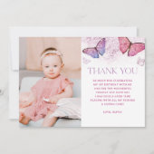 ガールバタフライテーマ1st誕生日パーティー サンキューカード (正面)