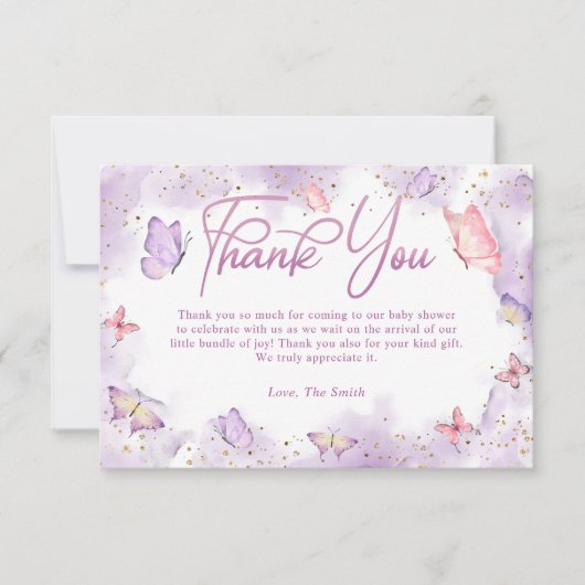 ガールバタフライベビーシャワーサンキューカード サンキューカード (正面)