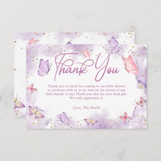 ガールバタフライベビーシャワーサンキューカード サンキューカード (正面/裏面)