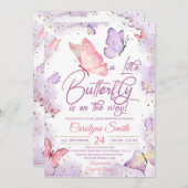 ガールバタフライベビーシャワー招待状 招待状 (正面/裏面)