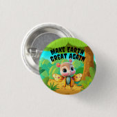 ガールバタフライ、再び地球を素晴らし作る、野生生物 缶バッジ (正面&裏面)