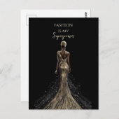 ガールバック金ゴールドグリッタードレス黒の背景 ポストカード (正面/裏面)