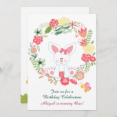 ガールバニーとリース1st誕生日招待状 招待状 (正面/裏面)