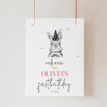 ガールバニーラビットバースデーパーティーウェルカムサイン