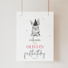 ガールバニーラビットバースデーパーティーウェルカムサイン ポスター