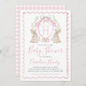 ガールバニーラビットベビーシャワージンガ名門私立校風のムピンク 招待状 (正面/裏面)