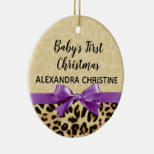 ガールバビー初めてのクリスマスヒョウ印刷パープル セラミックオーナメント (右)