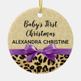 ガールバビー初めてのクリスマスヒョウ印刷パープル セラミックオーナメント