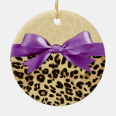ガールバビー初めてのクリスマスヒョウ印刷パープル セラミックオーナメント (裏面)