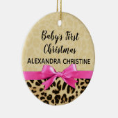 ガールバビー初めてのクリスマスヒョウ印刷ピンクボウ セラミックオーナメント (右)