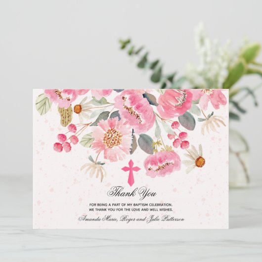 ガールバプティスウォーターカラーピンクフローラ サンキューカード (スタンド正面)