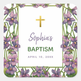 ガールバプティスバイオレットフローラパープルグリーン金ゴールドクロス スクエアシール