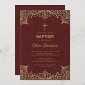ガールバプティスバエレガントルガンディ金ゴールドクロスヴィンテージ 招待状 (正面/裏面)