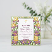 ガールバプティスパープルイエローアイリス金ゴールドクロスフローラ 招待状 (スタンド正面)