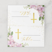 ガールバプティスピンクの花と金ゴールドグロス プレイスカード (外部開封)