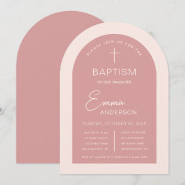 ガールバプティスピンクアーチモダンスクリプトダスティバラ 招待状