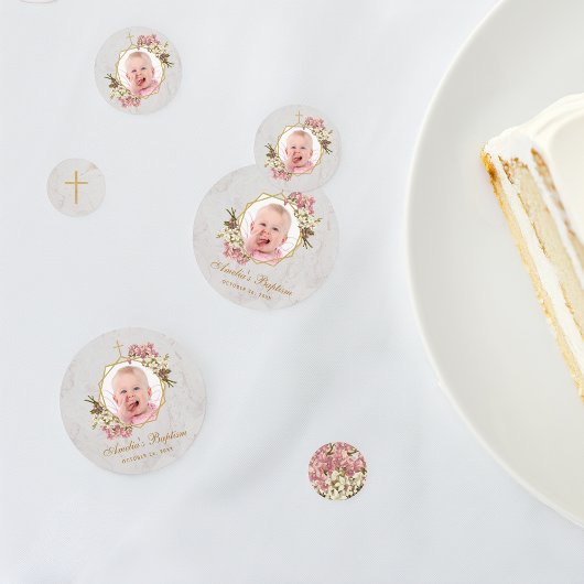 ガールバプティスフォトフローラ大理石金ゴールドピンクオーキッド コンフェッティ