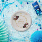 ガールバプティスブルガンディペオニーズマーブル金ゴールドフローラ ペーパープレート (パーティー)