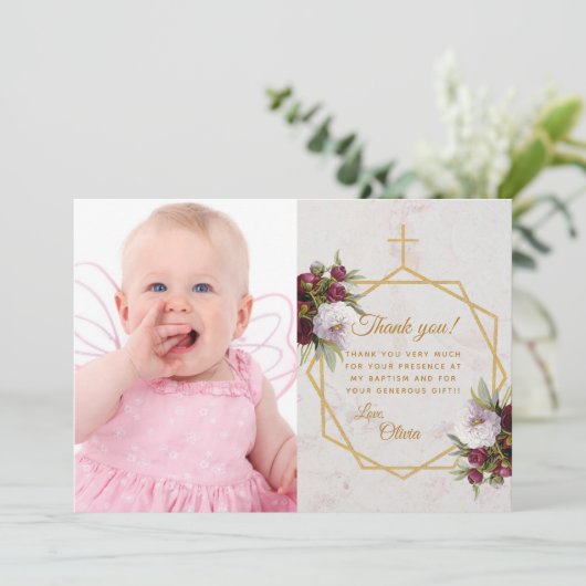 ガールバプティスブルガンディープオーニー金ゴールドクロス大理石 サンキューカード (スタンド正面)