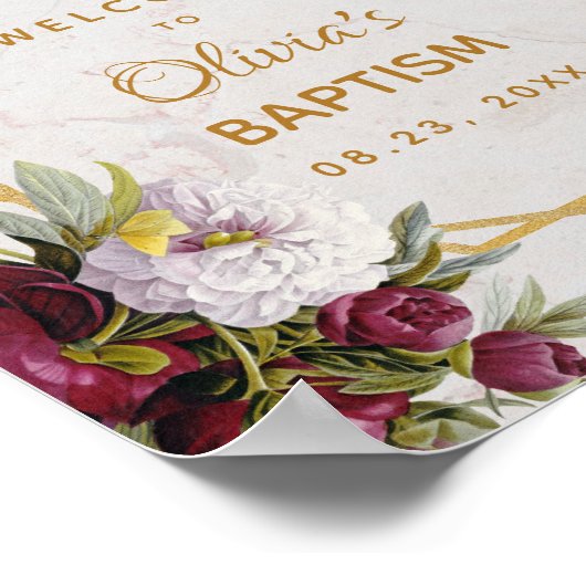 ガールバプティスマーブルー金ゴールド牡丹バタフライウェルカム ポスター (角)