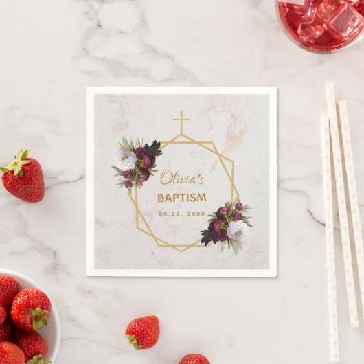 ガールバプティスマーブル金ゴールドブルゴーニュプオーニーフローラ スタンダードカクテルナプキン (インサイチュ)