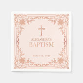 ガールバプテスマバラ金ゴールド赤面ピンクエレガントヴィンテージ スタンダードカクテルナプキン (正面)