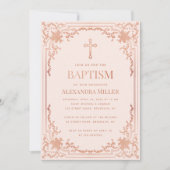 ガールバプテスマバラ金ゴールド赤面ピンクエレガントヴィンテージ 招待状 (正面)