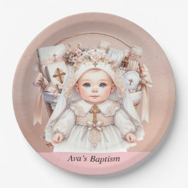 ガールバプテスマバラ金ゴールド《キリスト教》洗礼式や命名式バスケット ペーパープレート