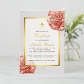 ガールバプテスマフローラピンクカメリアマーブルフェイク金ゴールド 招待状 (スタンド正面)