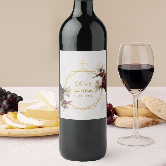 ガールバプテスマフローラ大理石金ゴールド牡丹蝶 ワインラベル