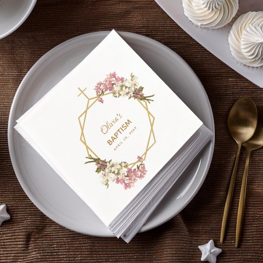 ガールバプテスマフローラ蘭金ゴールド幾何学モダン スタンダードカクテルナプキン