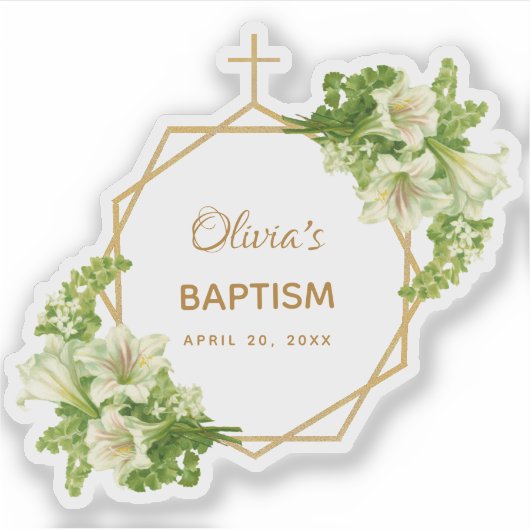 ガールバプテスマフローラ金ゴールドホワイトリエス幾何学模様 シール (正面)