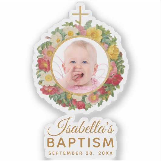 ガールバプテスマベビーフォトバラリースクロススクリプト シール (正面)