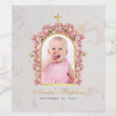 ガールバプテスマ写真フローラアーチピンクオーランズマーブル ワインラベル (シングルラベル)