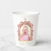 ガールバプテスマ写真金ゴールドアーチフローラピンクランP 紙コップ (裏面)