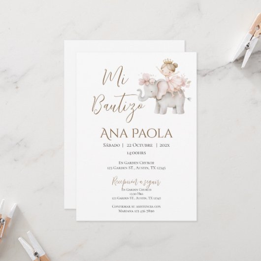 ガールバプテスマ招待状インボスペインのホ 招待状 (正面/裏面インサイチュ)
