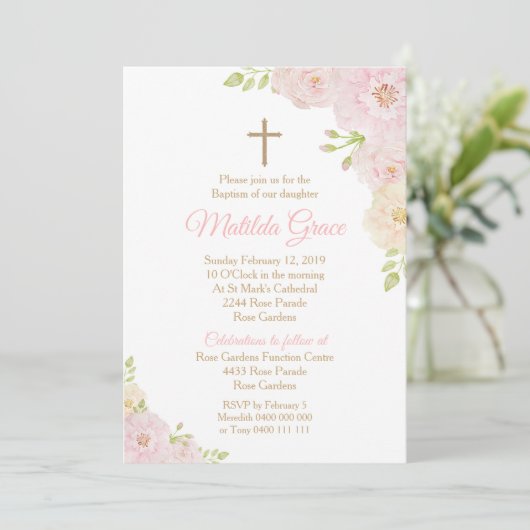 ガールバプテスマ招待状バラバプテスマ招待状 招待状 (スタンド正面)