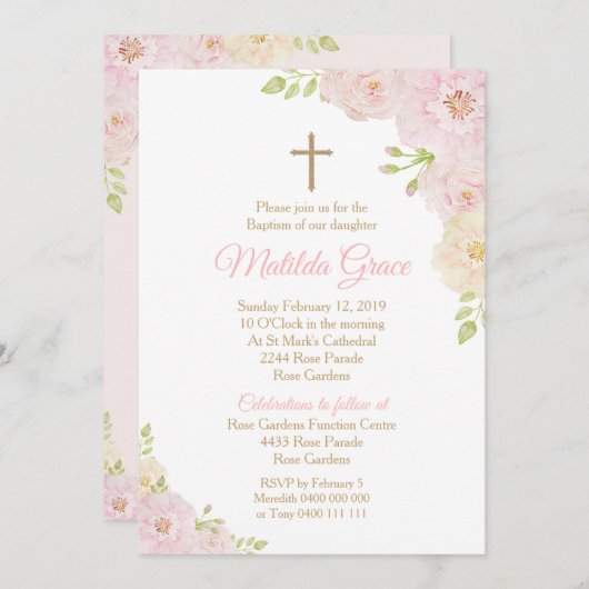 ガールバプテスマ招待状バラバプテスマ招待状 招待状 (正面/裏面)