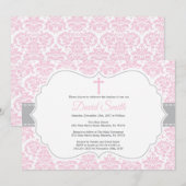 ガールバプテスマ招待状ピンクアンドグレーダマスク 招待状 (正面/裏面)
