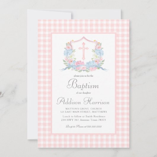 ガールバプテスマ招待状名門私立校風の南部バプテスマ 招待状 (正面)