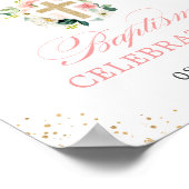 ガールバプテスマ赤面ピンクフローラ金ゴールドクロスサイン ポスター (角)