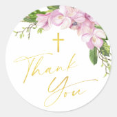 ガールバプテスマ赤面ピンク花グロスサンキューサンキュー ラウンドシール (正面)