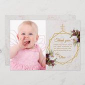 ガールバプテスマ金ゴールドクロスマーブルピーニーバタフライ サンキューカード (正面/裏面)