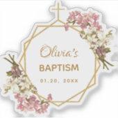 ガールバプテスマ金ゴールドピンクの蘭フローラ幾何学模様 シール (正面)