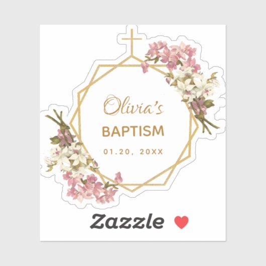 ガールバプテスマ金ゴールドピンクの蘭フローラ幾何学模様 シール (シート)