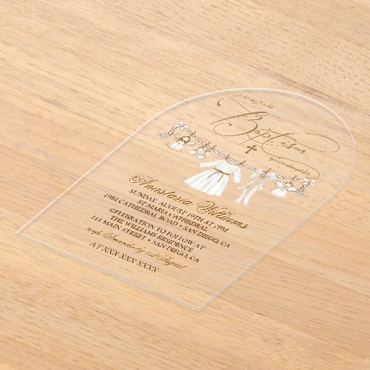 ガールバプテスマ《キリスト教》洗礼式や命名式エレガント招待状 アクリル招待状 (レイダウン)