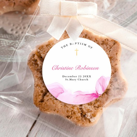 ガールバプテスマ《キリスト教》洗礼式や命名式ピンクインク ラウンドシール