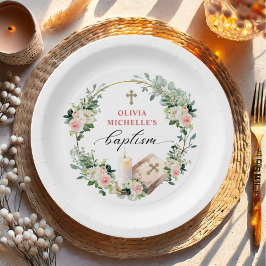 ガールバプテスマ《キリスト教》洗礼式や命名式フローラクロス ペーパープレート