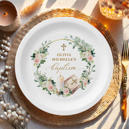 ガールバプテスマ《キリスト教》洗礼式や命名式フローラクロス ペーパープレート