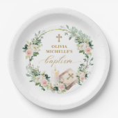 ガールバプテスマ《キリスト教》洗礼式や命名式フローラクロス ペーパープレート (正面)